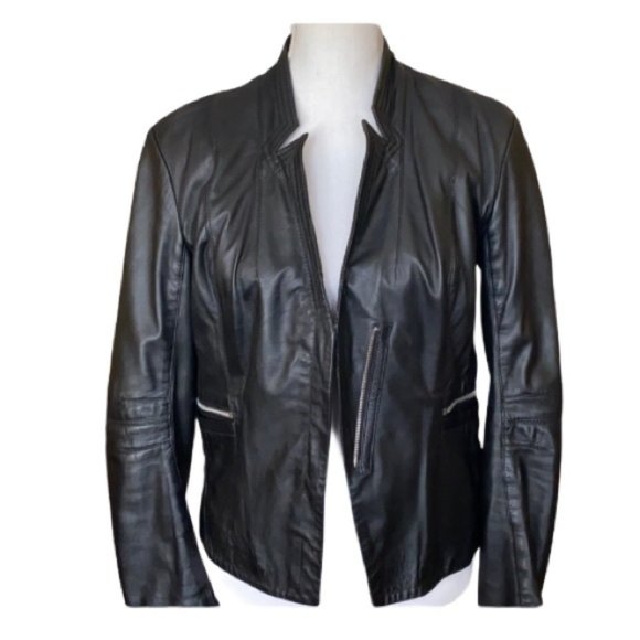 Laundry black genuine leather moto biker jacket size M - Picture 10 of 10